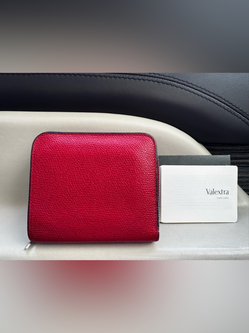 Valextra Red Leather Zip Around Wallet Italian Luxury Minimalist Designer